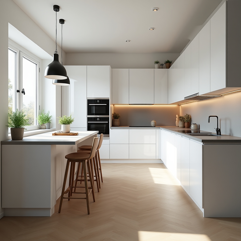 Bucătărie deschisă fotografiată profesional pentru anunț imobiliar