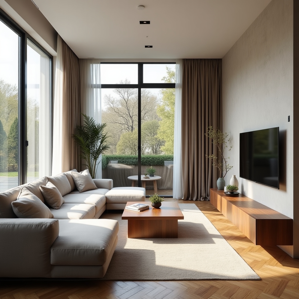 Living modern fotografiat profesional cu lumină naturală abundentă